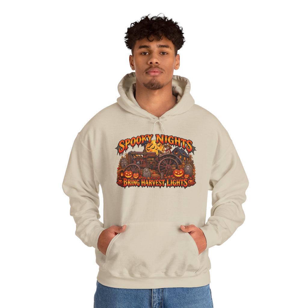 Spooky Nights Bring Harvest Lights Hoodie | Halloween Pumpkin Wagon Sweatshirt