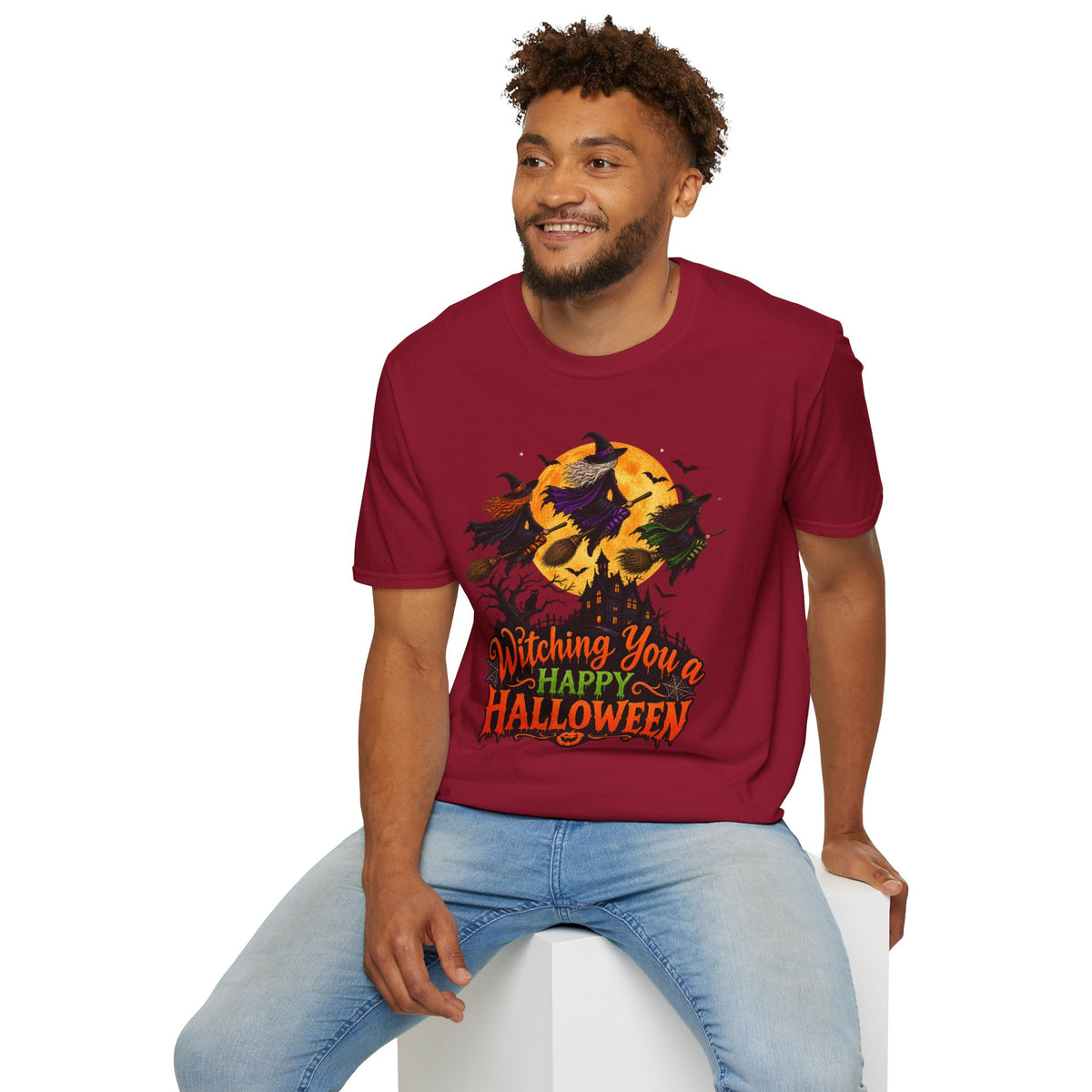 Witching You a Happy Halloween T-Shirt | Witch, Bats, Pumpkin, Moon