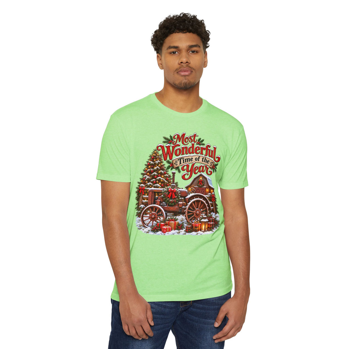 Most Wonderful Time of the Year Christmas T-Shirt | Vintage Holiday Wagon Design