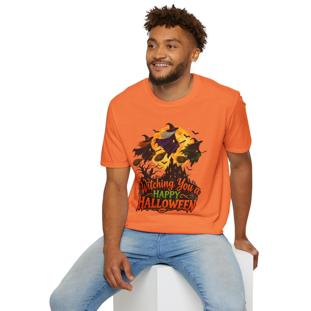 Witching You a Happy Halloween T-Shirt | Witch, Bats, Pumpkin, Moon