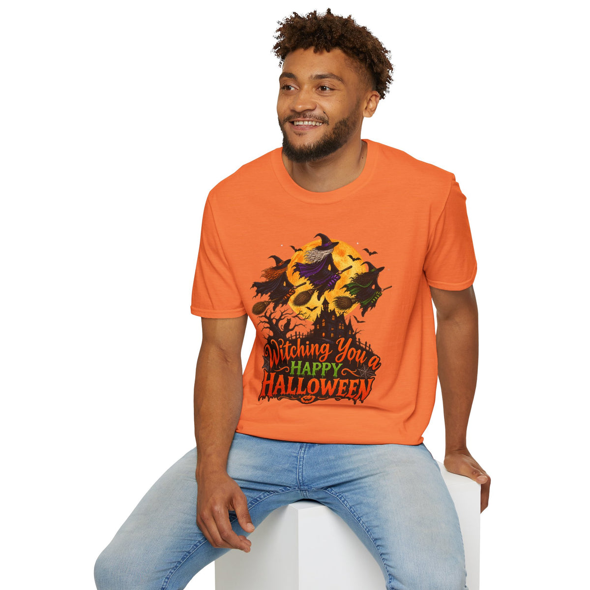 Witching You a Happy Halloween T-Shirt | Witch, Bats, Pumpkin, Moon