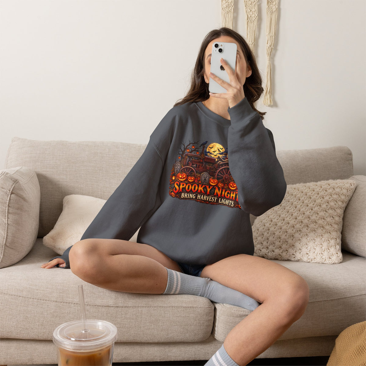 Spooky Nights Harvest Lights sweatshirt | Halloween pumpkin moon crewneck