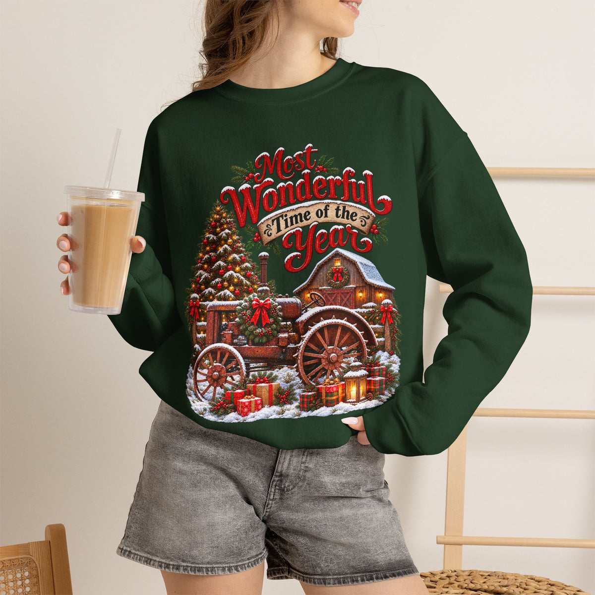 Most Wonderful Time of the Year Sweatshirt | Christmas Vintage Wagon Tree Design