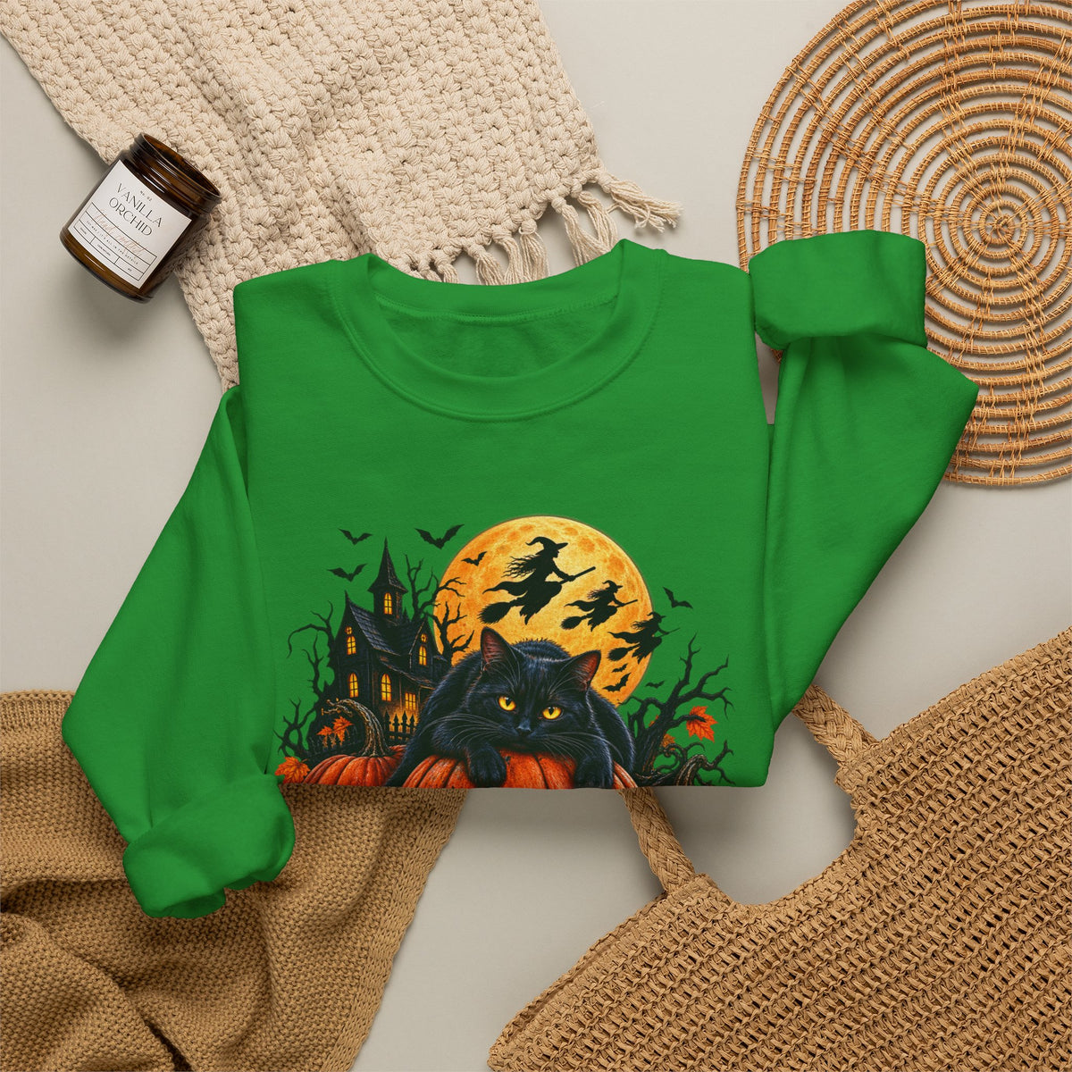 Trick or Treat Pumpkin Cat Sweatshirt | Halloween Jack-O'-Lantern Crewneck