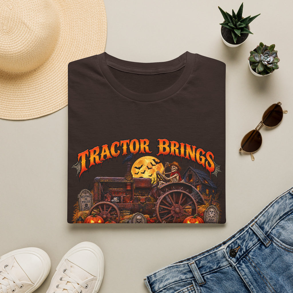 Tractor Brings Halloween Vibes T-Shirt | Pumpkin Farm Tractor Halloween Tee