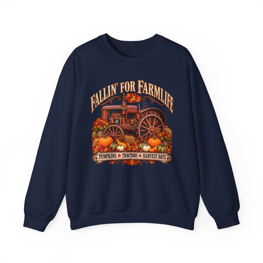 Fallin' for Farm Life Crewneck | Vintage Tractor, Pumpkins, Harvest