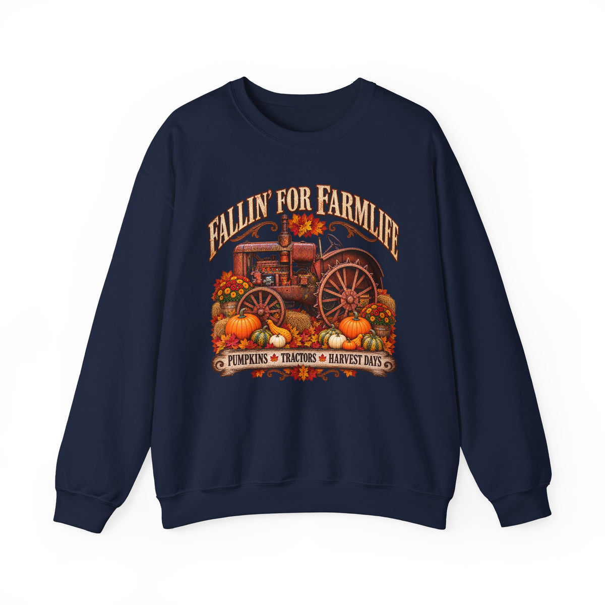 Fallin' for Farm Life Crewneck | Vintage Tractor, Pumpkins, Harvest