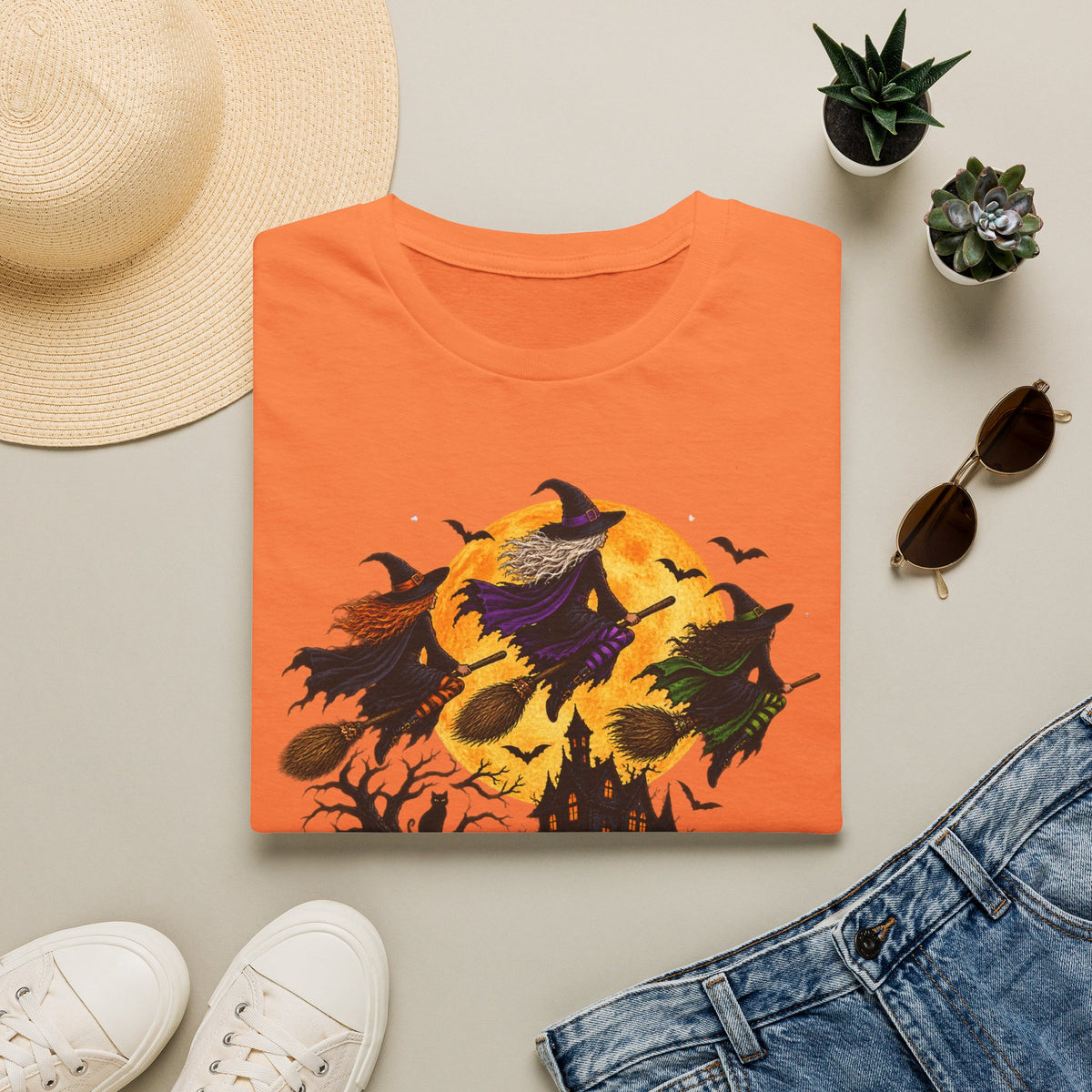 Witching You a Happy Halloween T-Shirt | Witch, Bats, Pumpkin, Moon