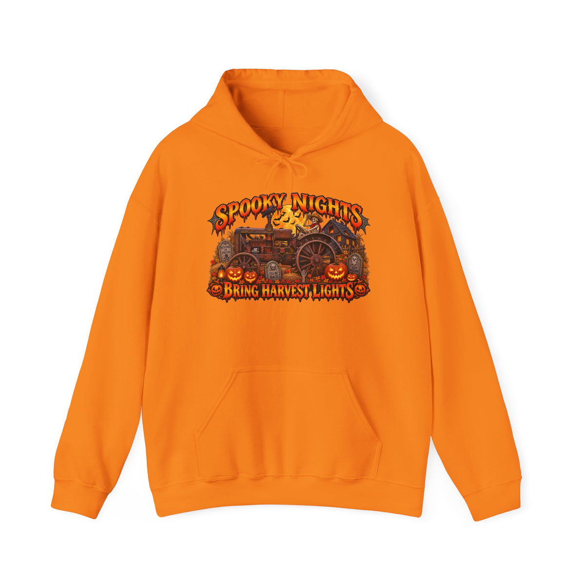 Spooky Nights Bring Harvest Lights Hoodie | Halloween Pumpkin Wagon Sweatshirt