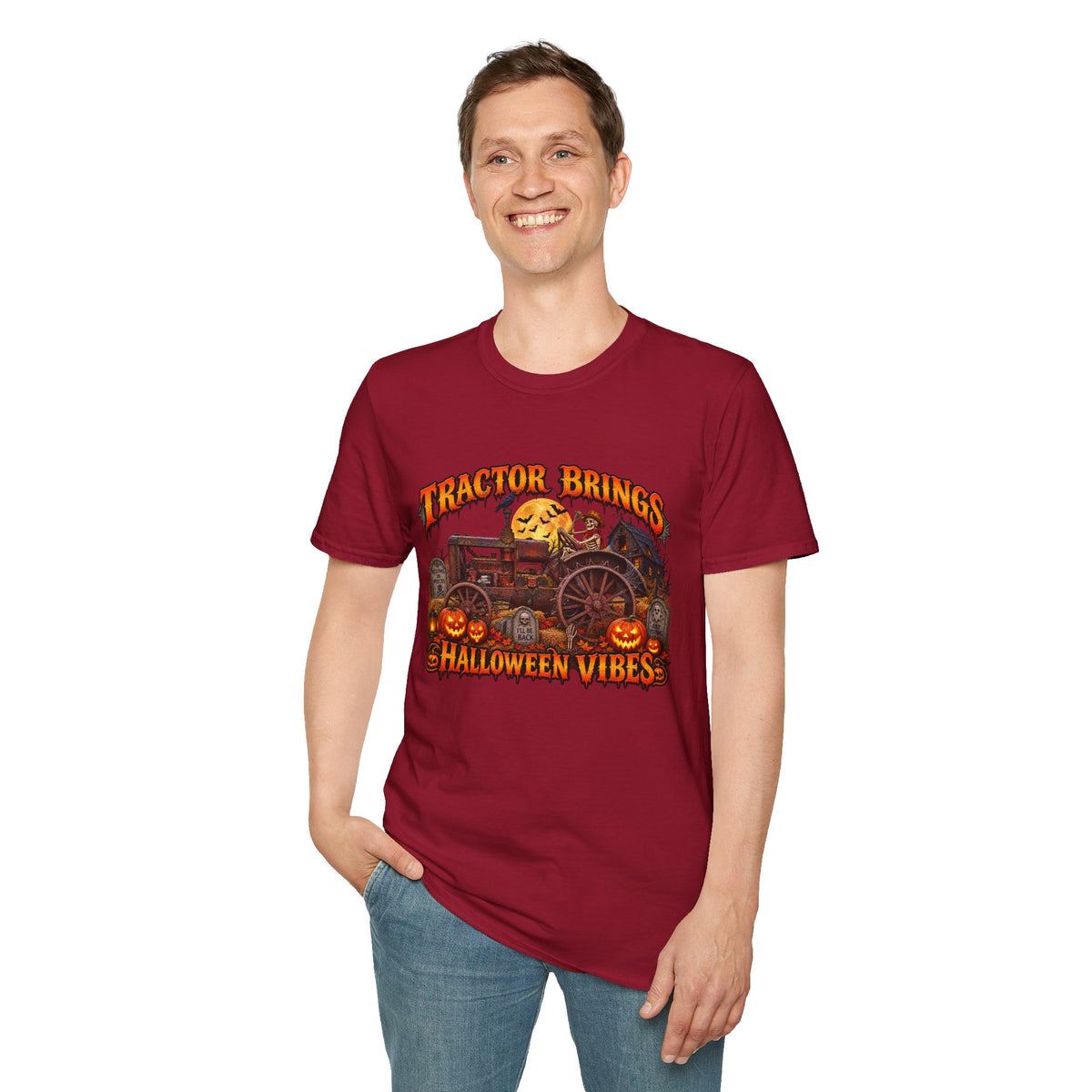 Tractor Brings Halloween Vibes T-Shirt | Pumpkin Farm Tractor Halloween Tee