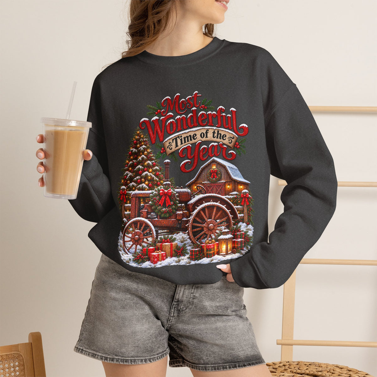 Most Wonderful Time of the Year Sweatshirt | Christmas Vintage Wagon Tree Design
