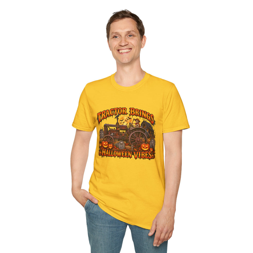 Tractor Brings Halloween Vibes T-Shirt | Pumpkin Farm Tractor Halloween Tee