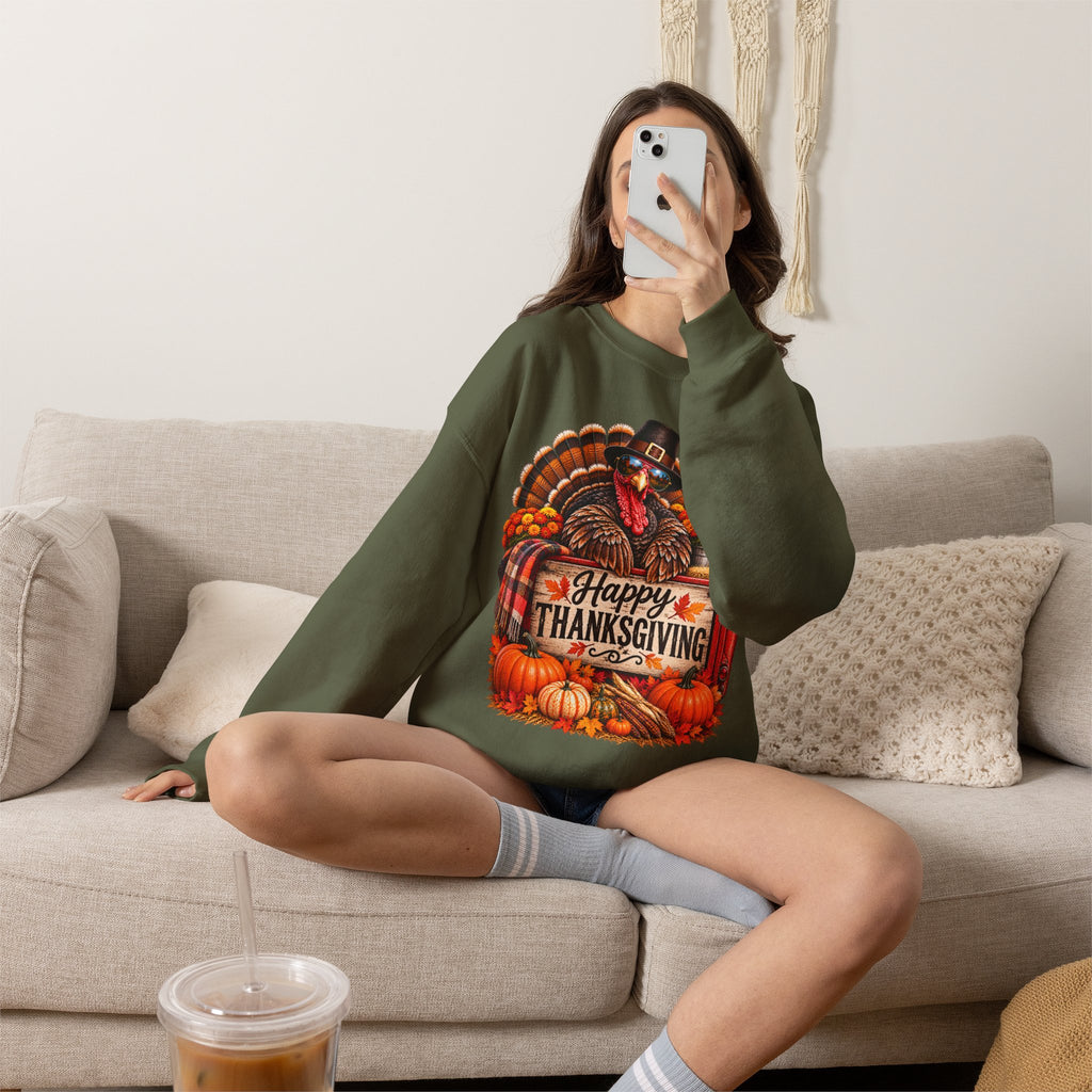 Happy Thanksgiving Turkey Sweatshirt — Fall Pumpkin Harvest Crewneck