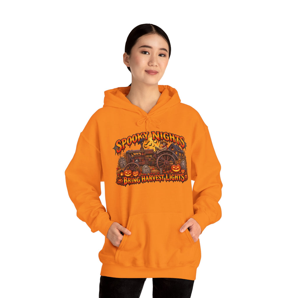 Spooky Nights Bring Harvest Lights Hoodie | Halloween Pumpkin Wagon Sweatshirt