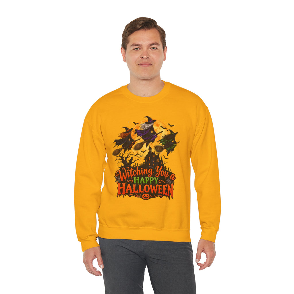 Witching You a Happy Halloween Crewneck Sweatshirt | Halloween Skull Moon Design