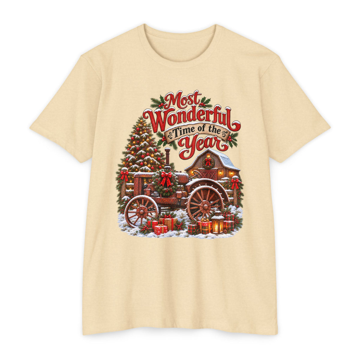 Most Wonderful Time of the Year Christmas T-Shirt | Vintage Holiday Wagon Design