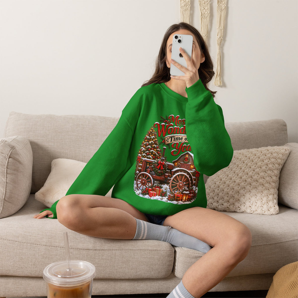 Most Wonderful Time of the Year Sweatshirt | Christmas Vintage Wagon Tree Design
