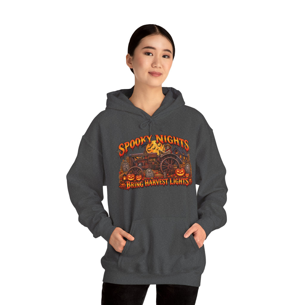 Spooky Nights Bring Harvest Lights Hoodie | Halloween Pumpkin Wagon Sweatshirt