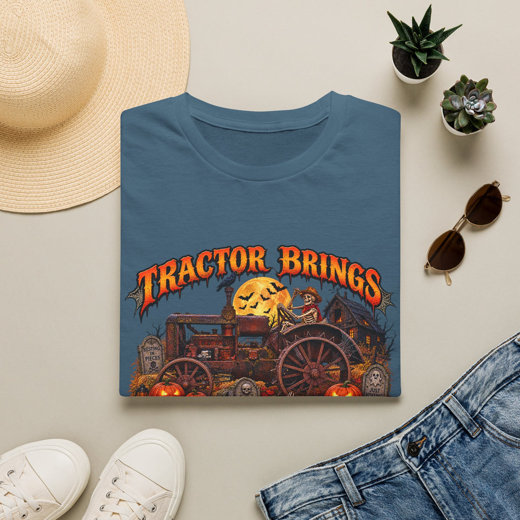 Tractor Brings Halloween Vibes T-Shirt | Pumpkin Farm Tractor Halloween Tee