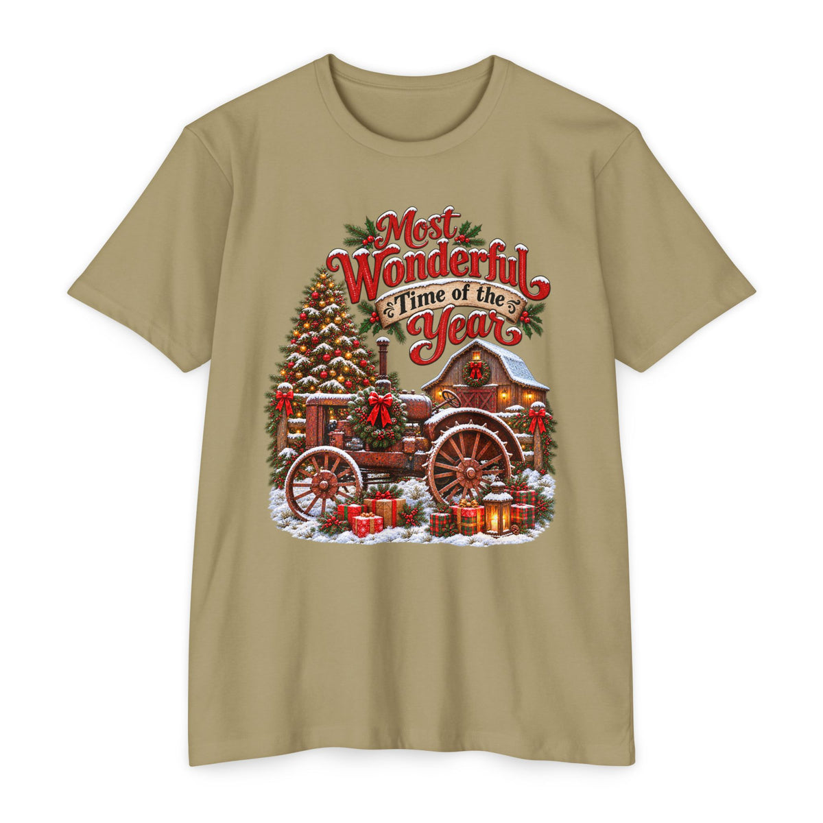 Most Wonderful Time of the Year Christmas T-Shirt | Vintage Holiday Wagon Design
