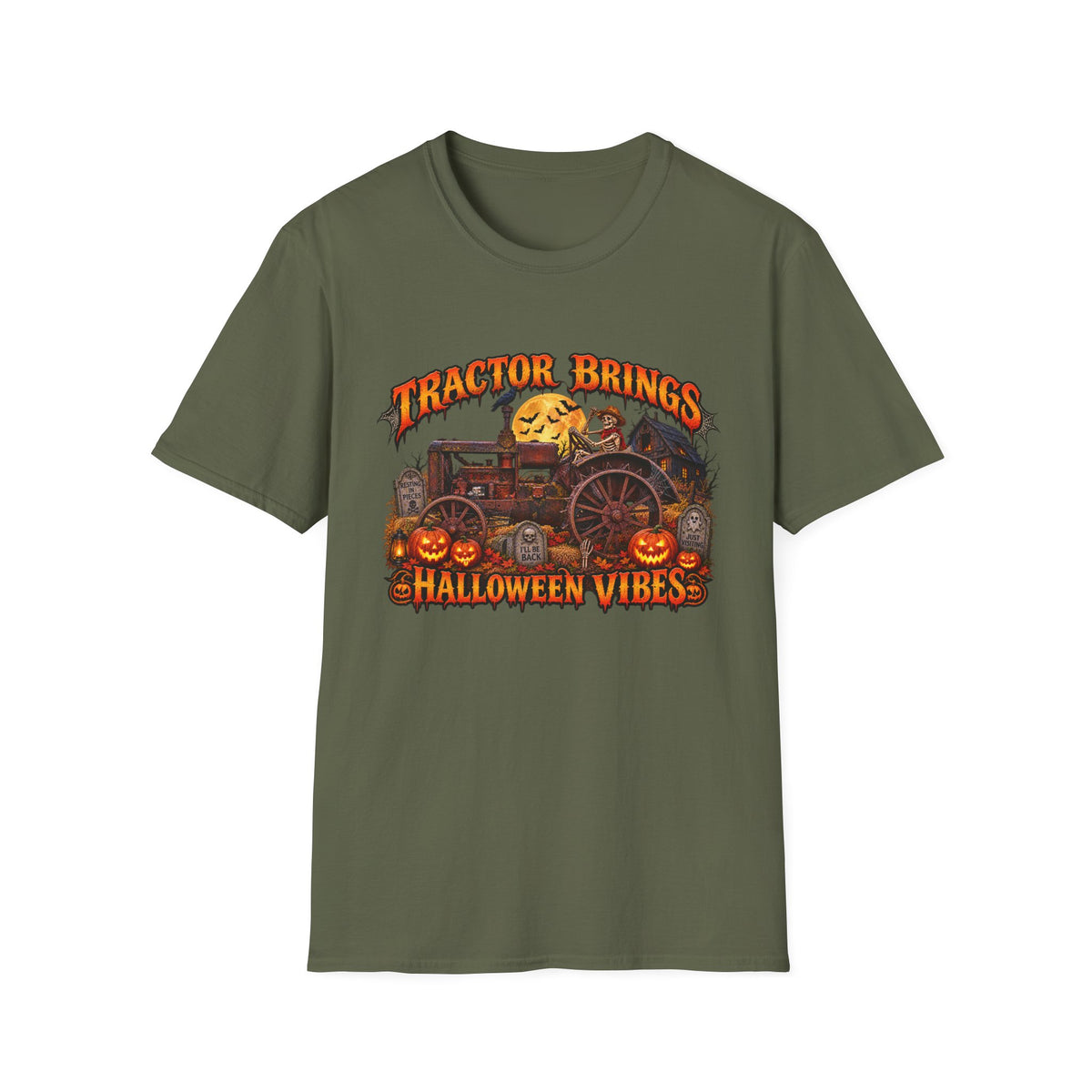 Tractor Brings Halloween Vibes T-Shirt | Pumpkin Farm Tractor Halloween Tee
