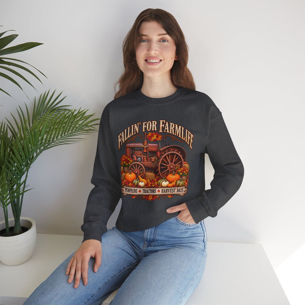 Fallin' for Farm Life Crewneck | Vintage Tractor, Pumpkins, Harvest