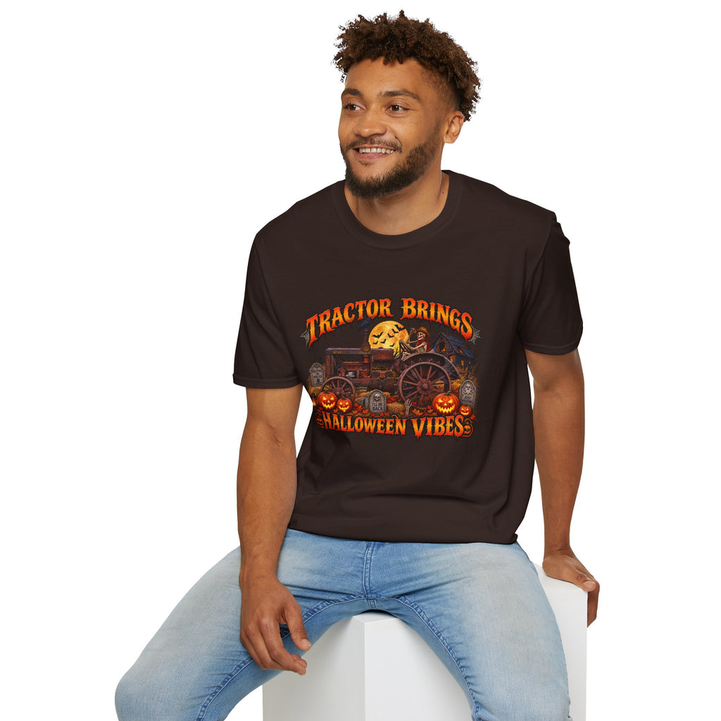 Tractor Brings Halloween Vibes T-Shirt | Pumpkin Farm Tractor Halloween Tee