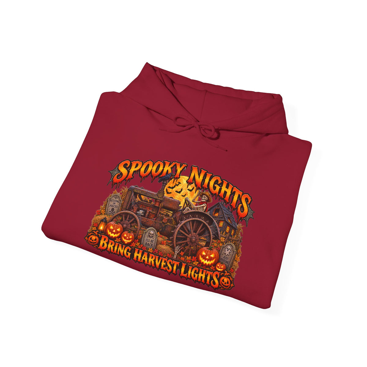 Spooky Nights Bring Harvest Lights Hoodie | Halloween Pumpkin Wagon Sweatshirt