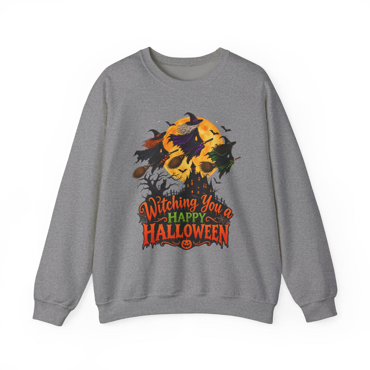 Witching You a Happy Halloween Crewneck Sweatshirt | Halloween Skull Moon Design