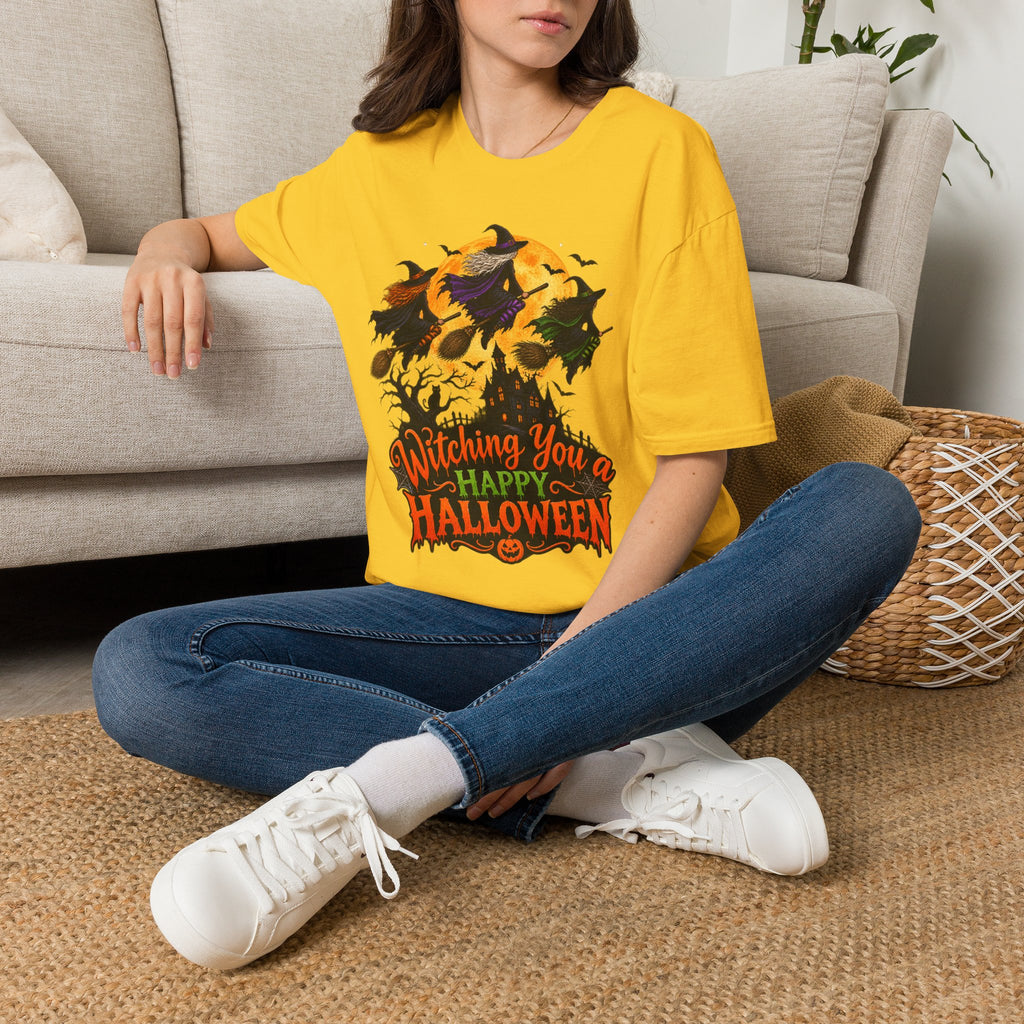 Witching You a Happy Halloween T-Shirt | Witch, Bats, Pumpkin, Moon