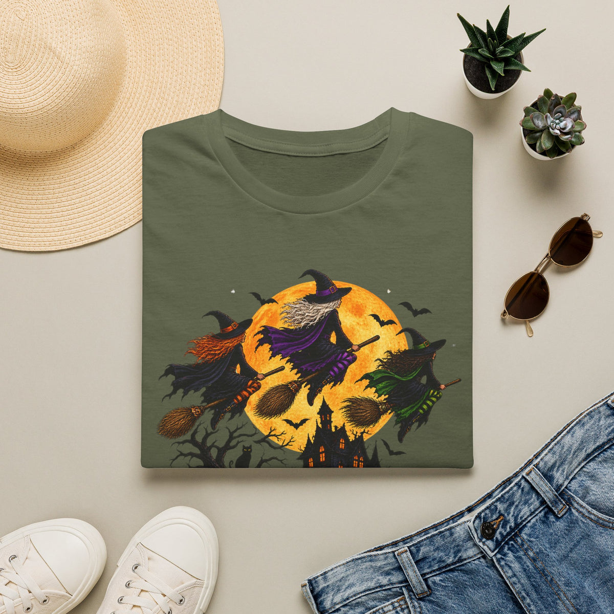 Witching You a Happy Halloween T-Shirt | Witch, Bats, Pumpkin, Moon