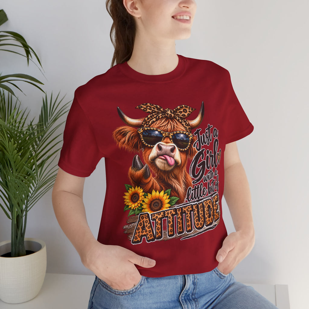 Girl With Attitude Cow Graphic Tee – "Just a Girl with a Little Bit of Attitude" Sunflower Shirt