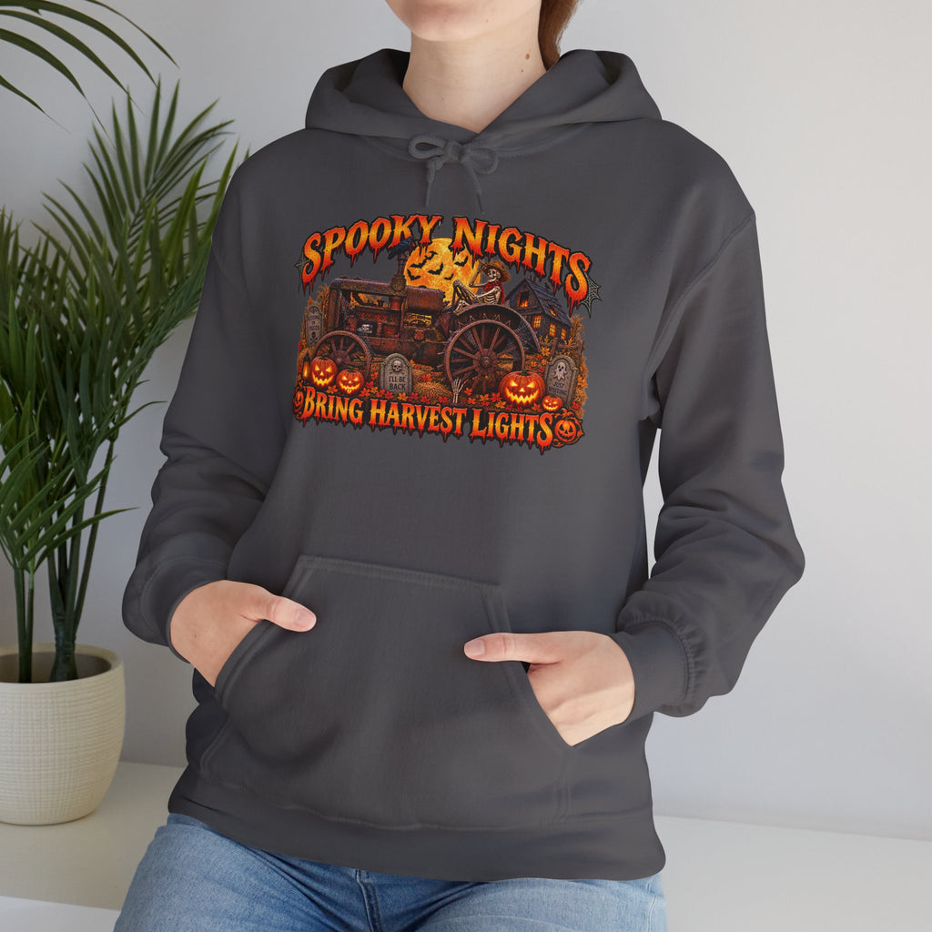 Spooky Nights Bring Harvest Lights Hoodie | Halloween Pumpkin Wagon Sweatshirt