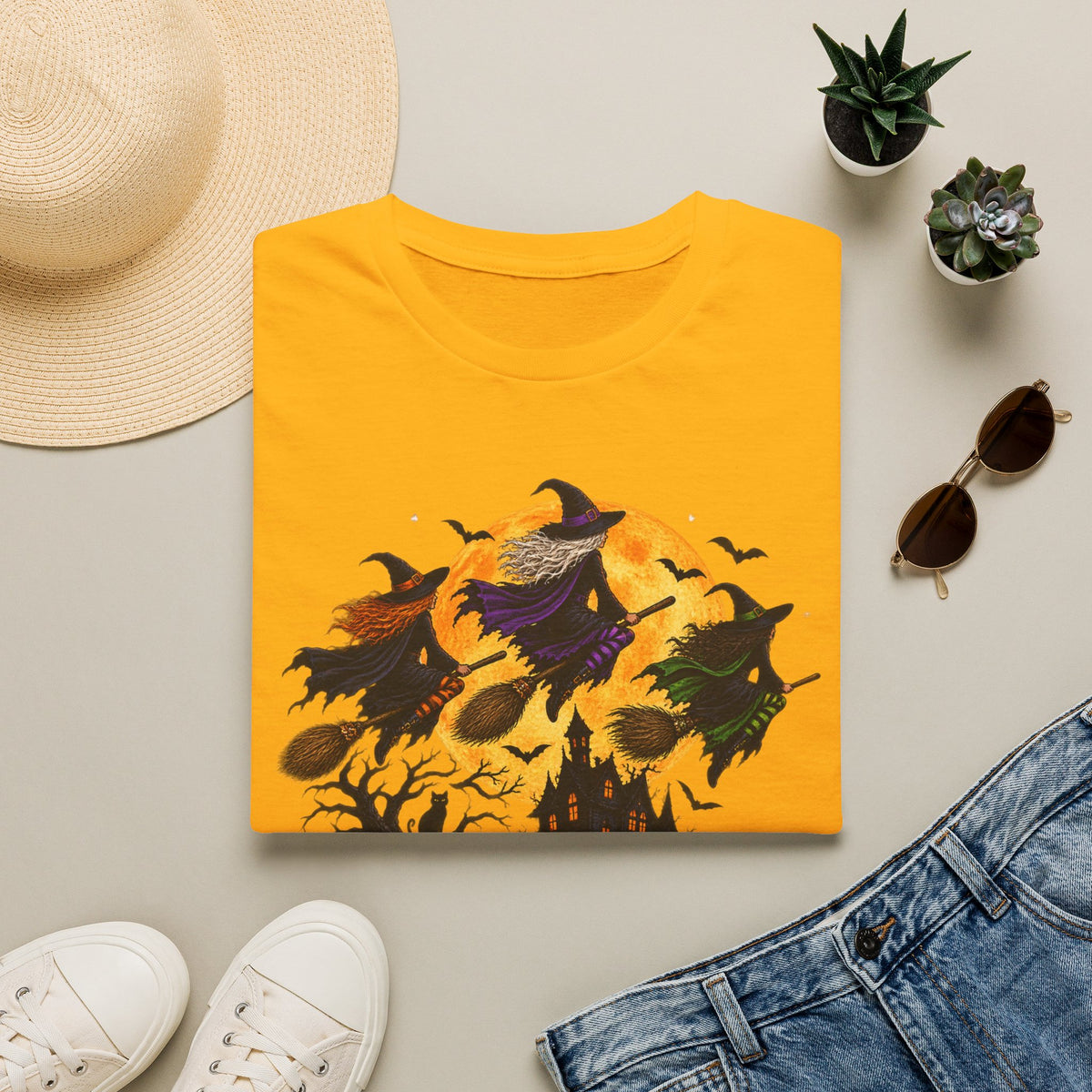 Witching You a Happy Halloween T-Shirt | Witch, Bats, Pumpkin, Moon