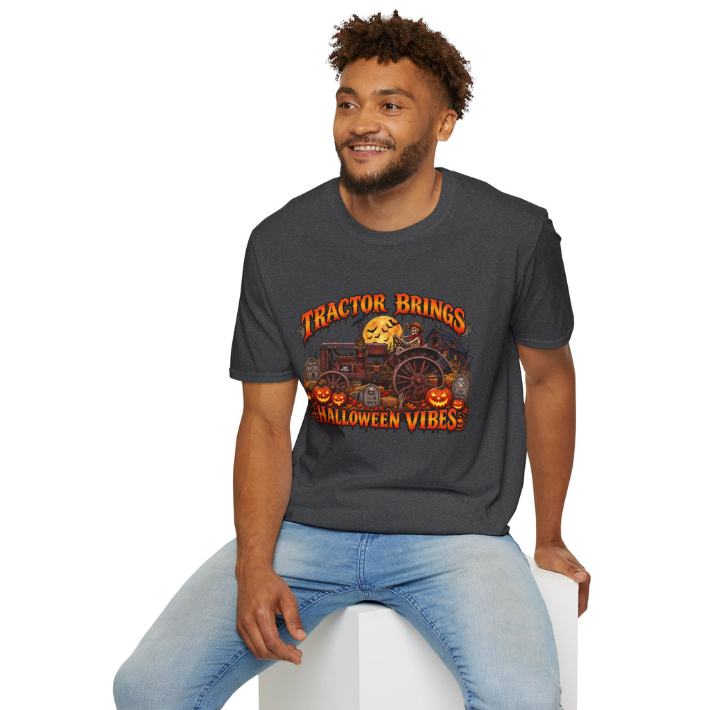 Tractor Brings Halloween Vibes T-Shirt | Pumpkin Farm Tractor Halloween Tee