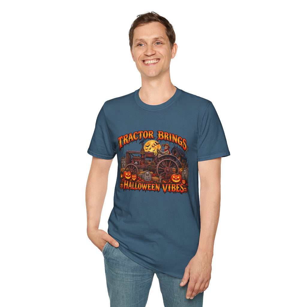 Tractor Brings Halloween Vibes T-Shirt | Pumpkin Farm Tractor Halloween Tee