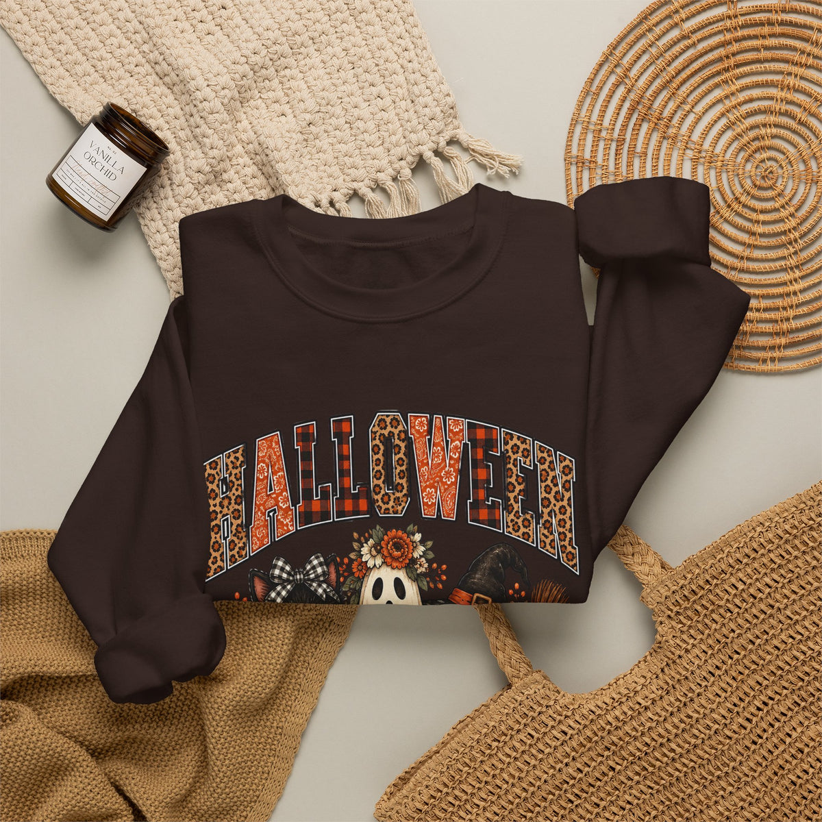 Halloween Vibes Sweatshirt — Cute Ghost & Black Cat Fall Crewneck