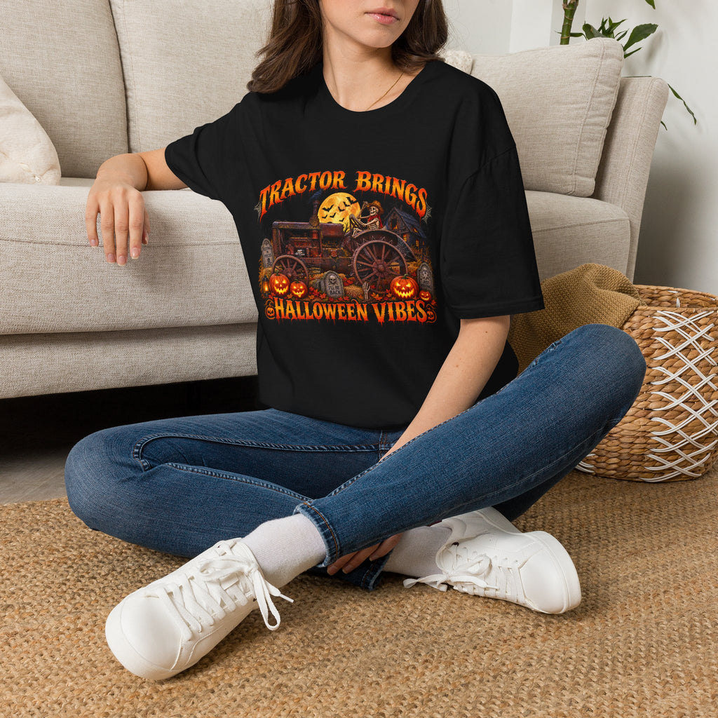 Tractor Brings Halloween Vibes T-Shirt | Pumpkin Farm Tractor Halloween Tee