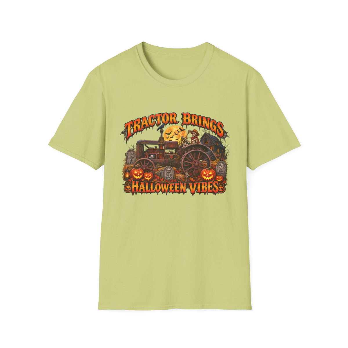 Tractor Brings Halloween Vibes T-Shirt | Pumpkin Farm Tractor Halloween Tee