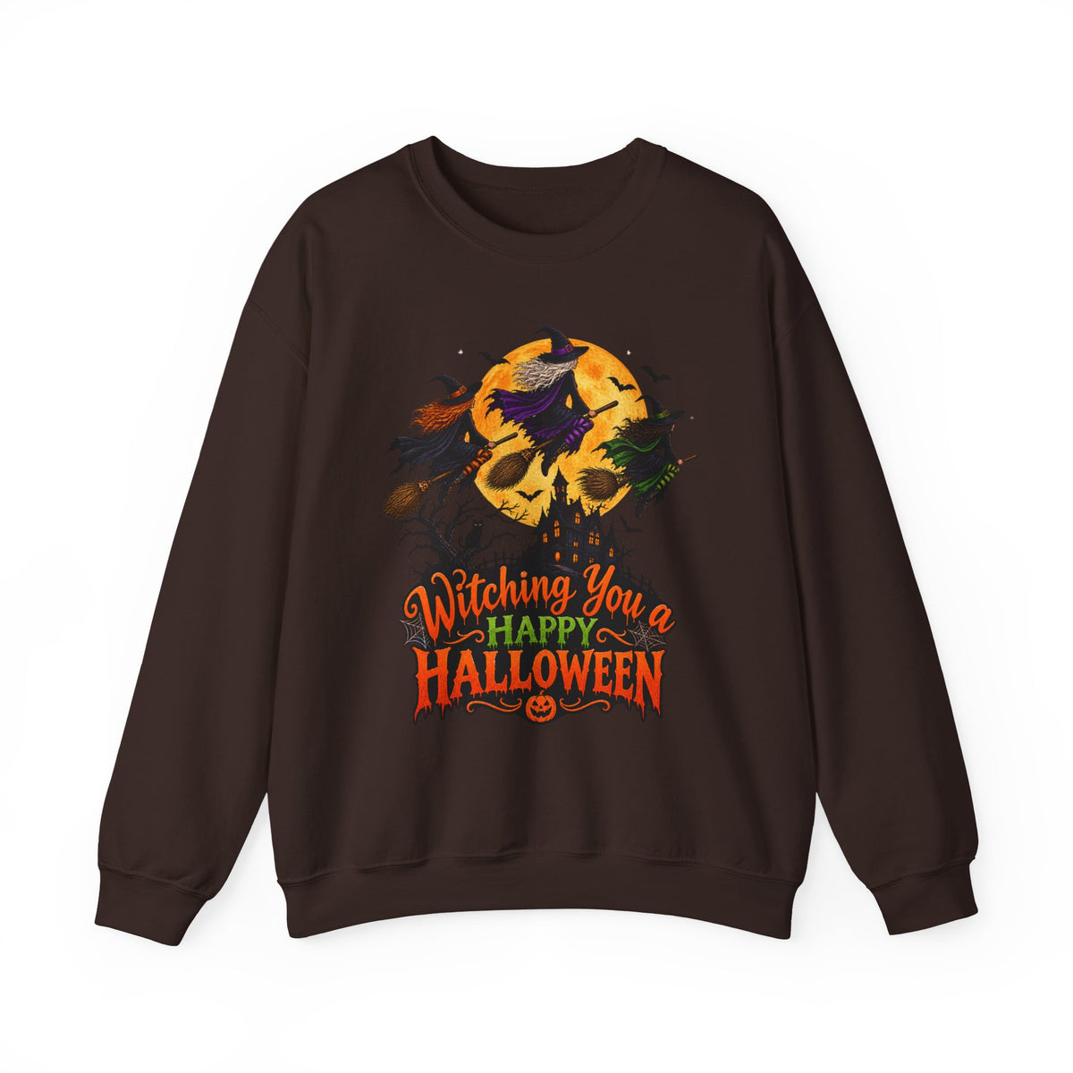Witching You a Happy Halloween Crewneck Sweatshirt | Halloween Skull Moon Design