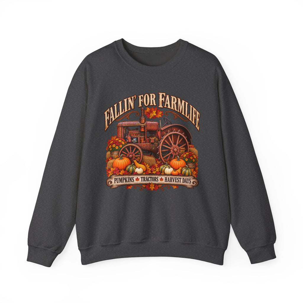 Fallin' for Farm Life Crewneck | Vintage Tractor, Pumpkins, Harvest