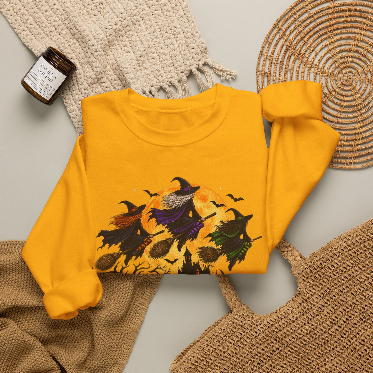 Witching You a Happy Halloween Crewneck Sweatshirt | Halloween Skull Moon Design
