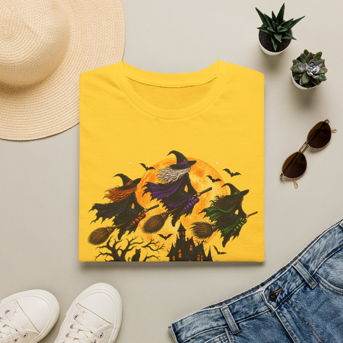Witching You a Happy Halloween T-Shirt | Witch, Bats, Pumpkin, Moon