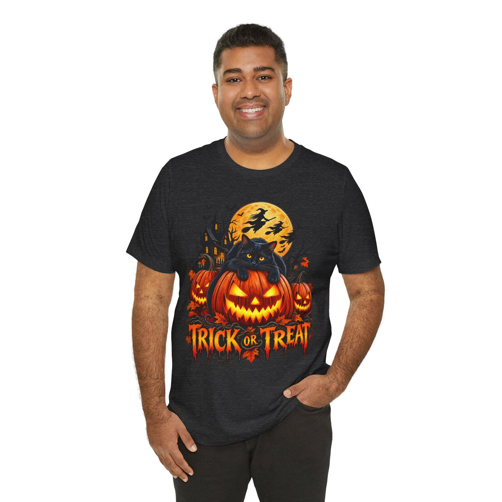 Trick or Treat Jack-O'-Lanterns Pumpkin Cat T-Shirt | Halloween Tee, Spooky Haunted Moon