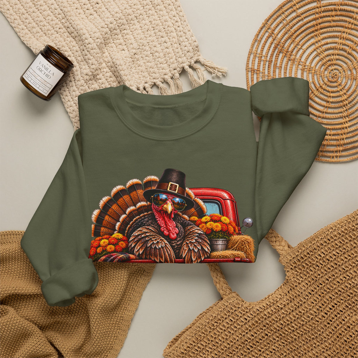 Happy Thanksgiving Turkey Sweatshirt — Fall Pumpkin Harvest Crewneck