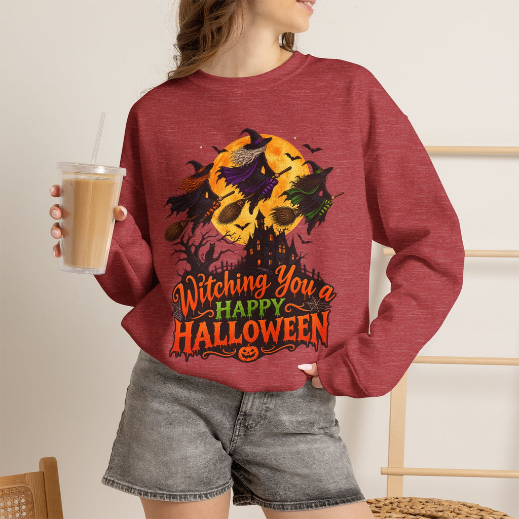 Witching You a Happy Halloween Crewneck Sweatshirt | Halloween Skull Moon Design