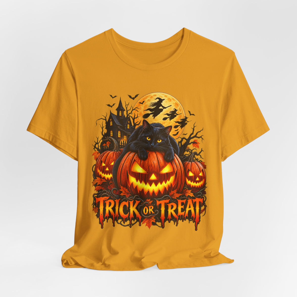 Trick or Treat Jack-O'-Lanterns Pumpkin Cat T-Shirt | Halloween Tee, Spooky Haunted Moon