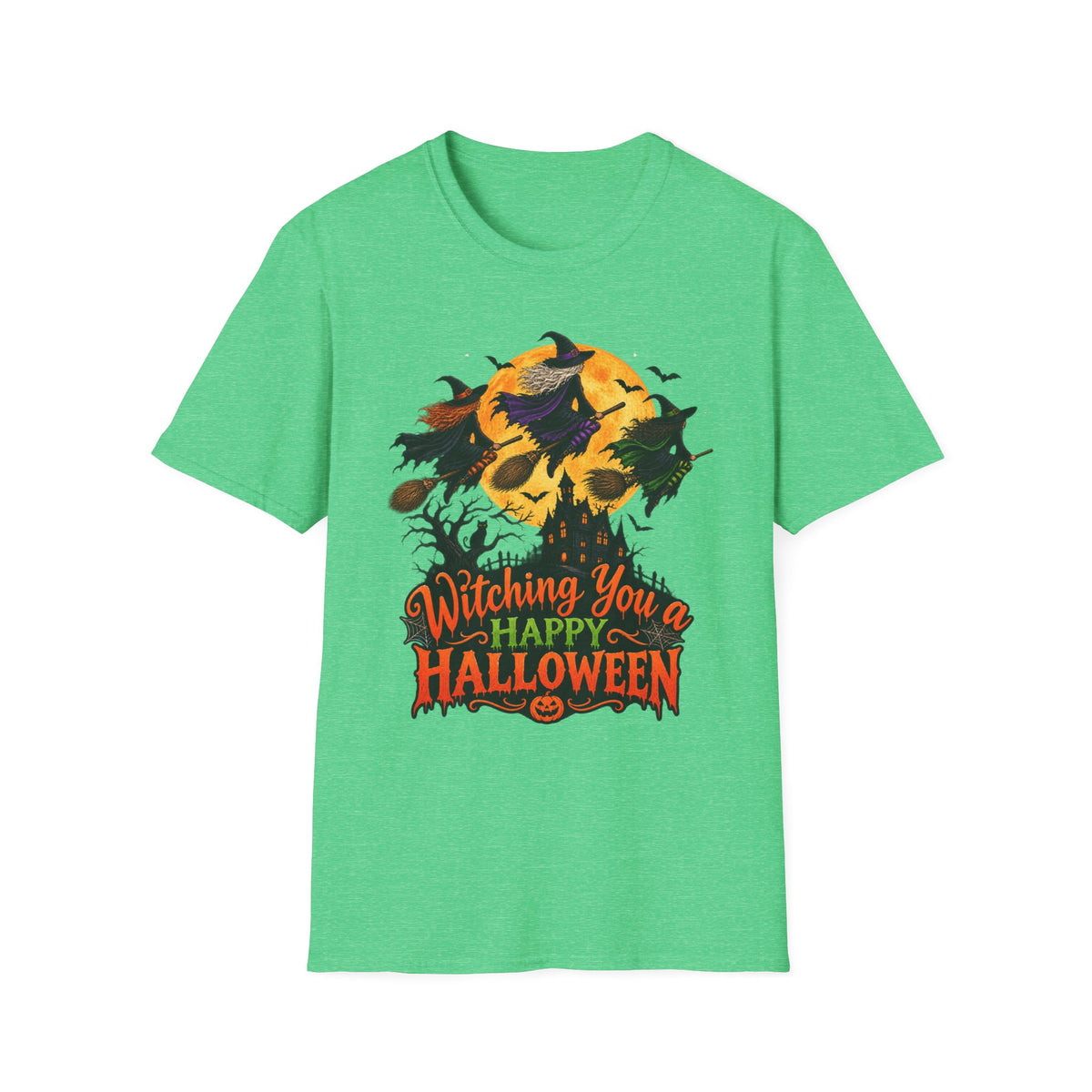 Witching You a Happy Halloween T-Shirt | Witch, Bats, Pumpkin, Moon