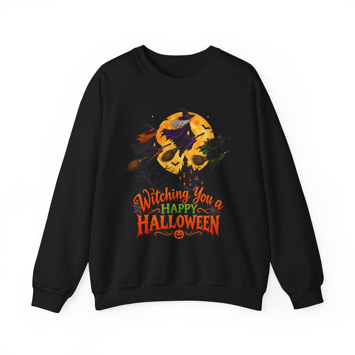 Witching You a Happy Halloween Crewneck Sweatshirt | Halloween Skull Moon Design