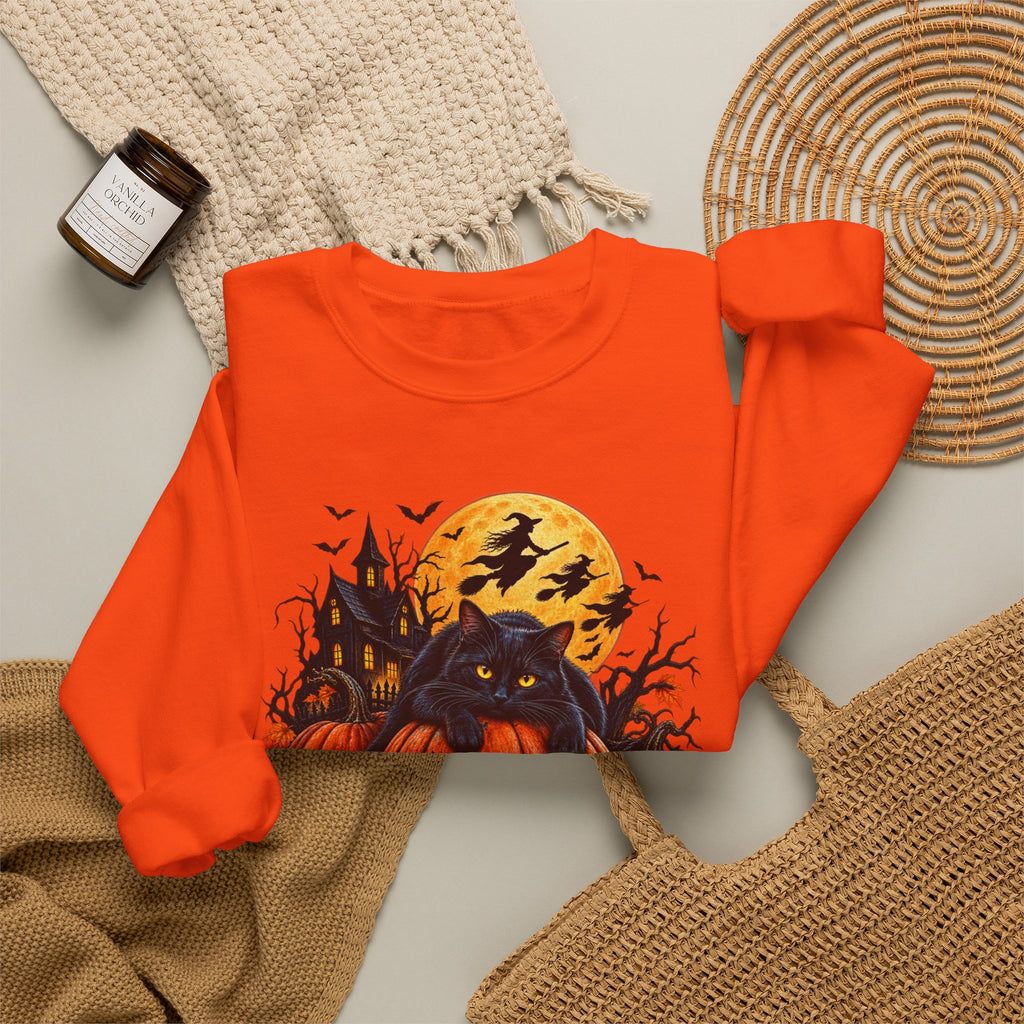 Trick or Treat Pumpkin Cat Sweatshirt | Halloween Jack-O'-Lantern Crewneck